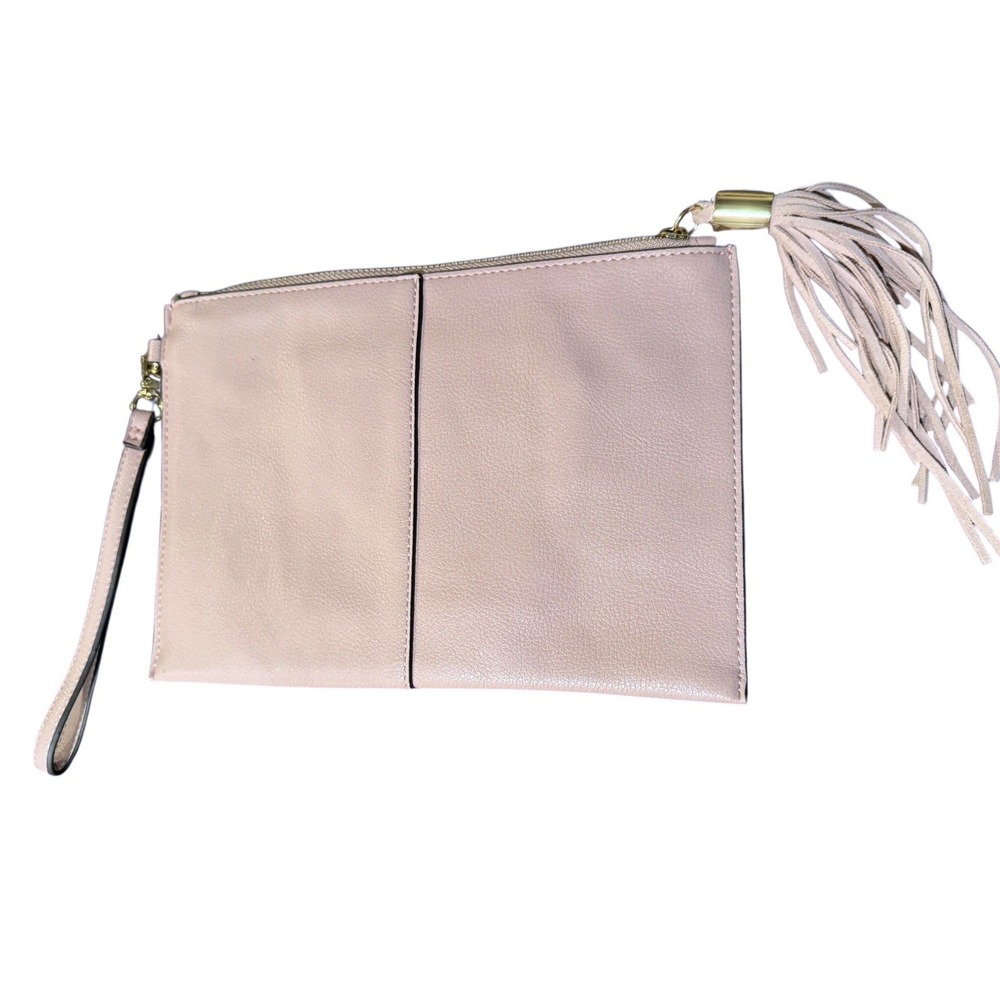 INC International Concepts Lavender Faux Leather Tassel Wristlet Clutch Bag‎